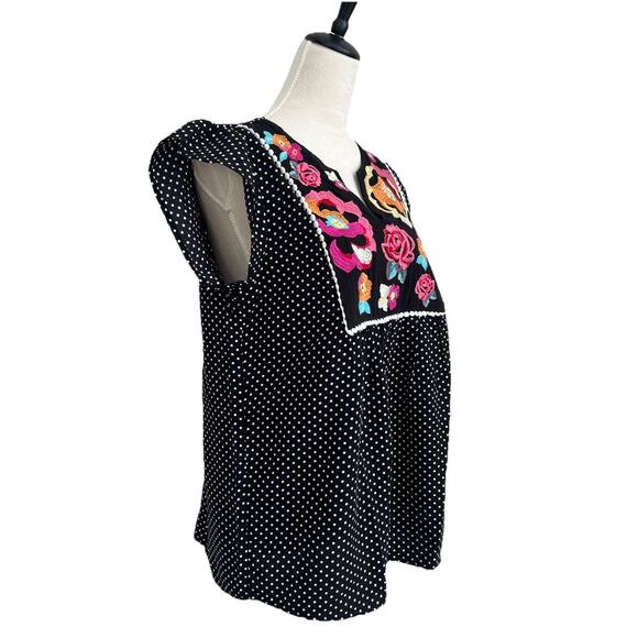 Savanna Jane Blouse Top Womens Large  Embroidered Flutter Sleeves Boho Peasant - Picture 5 of 9